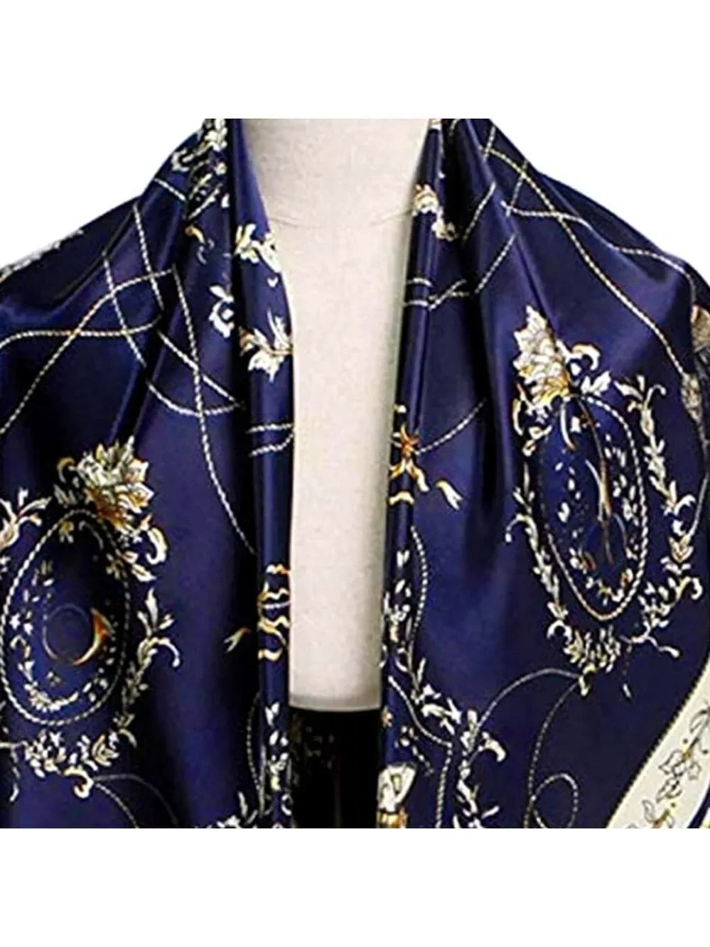 Scarf Headwraps for Women Silk Scarf Navy Satin Print 35 x 35